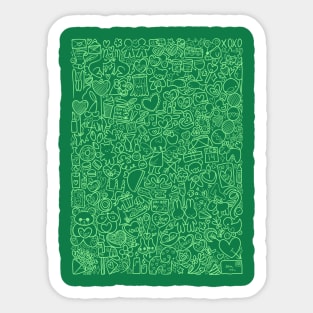 Valentine's Doodle Shirt (green) Sticker
